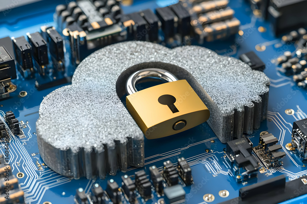 Poster securing cloud data: digital fortress on a circuit board