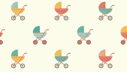 Cute whimsical stroller pattern on light background, home decor, texture