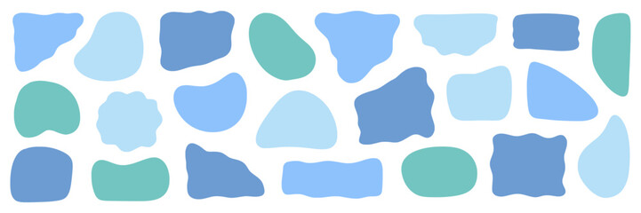 Abstract organic shape round irregular form set. Liquid organic blob curve fluid shape figure. Abstract liquid bubble, wavy different form. Soft round oval pattern background. Vector illustration