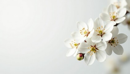 Obraz premium Delicate white blossoms against pure white background, fresh, background, flower