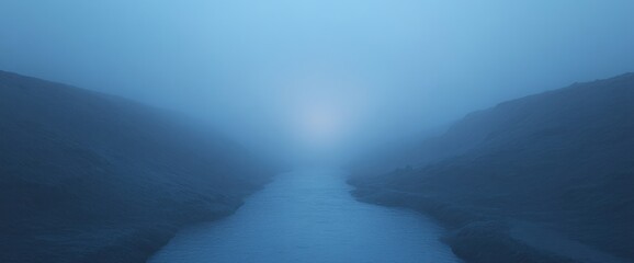 Fototapeta premium Misty Fjord: A Serene Blue Escape