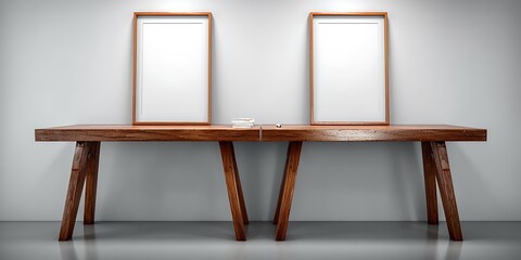 Empty Frames on Wooden Table.
