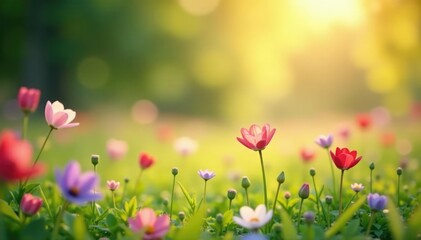 Fototapeta premium Subtle bokeh effect, soft-focus floral meadow Ideal for website backdrop , smooth, image