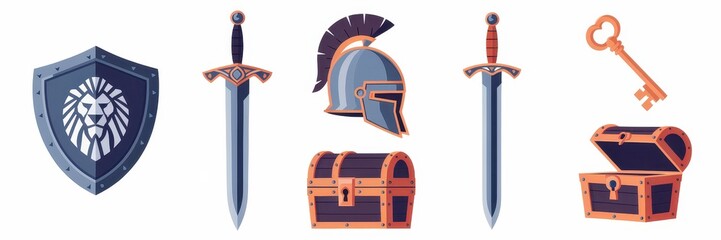 Medieval Fantasy Treasures: Swords, Shields, and a Chest
