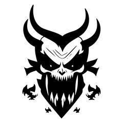 Monochrome Illustration of a horned Demon Head