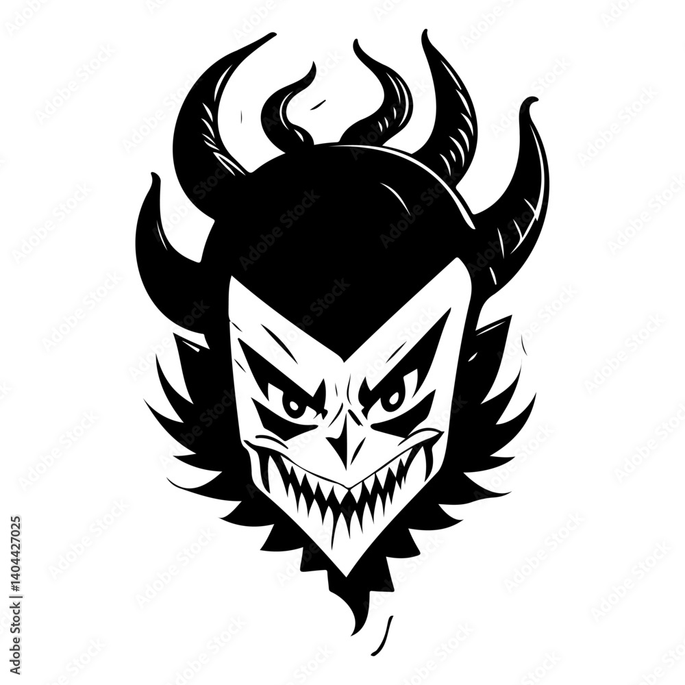 Aufkleber demonic entity with horns and sharp features