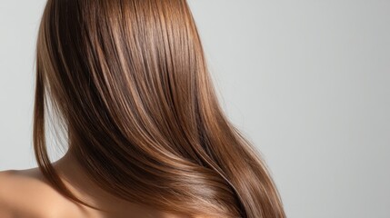 Fototapeta premium Beautiful model girl with Brown hair strand,silky healthy chestnut wavy hair strand,hair wavy ribbon, with smooth,Keratin straightening,Treatment,straight long hair,procedures,Smooth hairstyle.