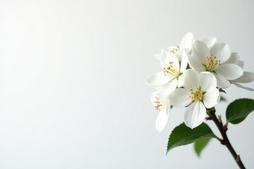 Fototapeta premium Delicate white blossoms against pure white backdrop, image, fragile, stock photo