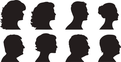 Silhouettes of Diverse Profiles | Black Vector Illustration of Human Heads