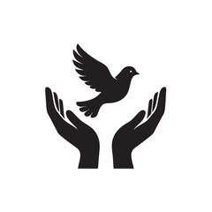 silhouette of a dove and hand