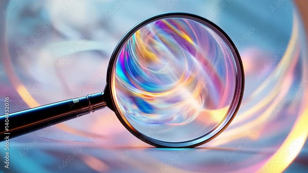 Poster magnifying the abstract: a close-up image of a magnifying glass revealing a vibrant and dynamic abst
