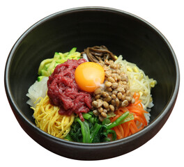 Yukhoe Natto Bibimbap with Raw Egg and Vegetables