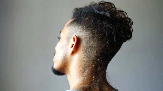 Medical Image:  A rear view of a man's neck and upper back showing signs of a skin condition.