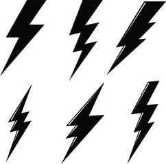 lightning bolt set silhouette vector illustration black color	