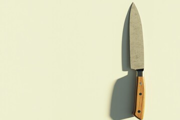 3D Render of a Kitchen Knife with Wooden Handle and Sharp Blade on a Clean White Background