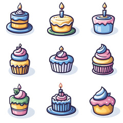 Colorful Cakes and Cupcakes Illustration