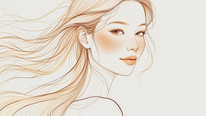 Elegant Woman with Long Blonde Hair Fashion Illustration Art Print Beautiful Female Portrait