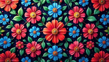 Intricate floral motif in vibrant jewel tones, endlessly repeating for a luxurious feel , home, tones