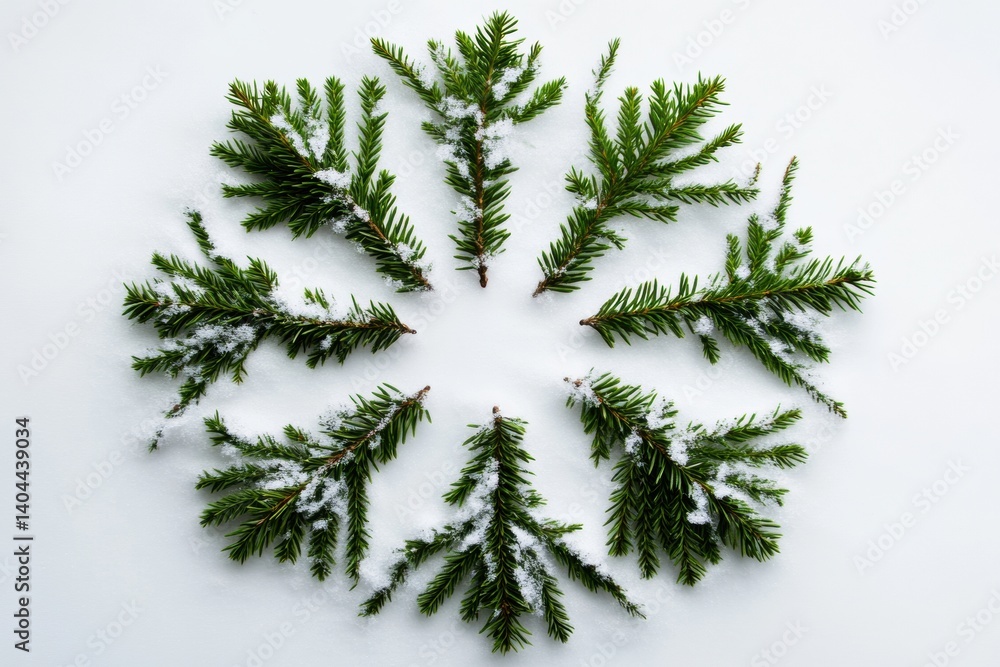 Poster creative snowflake design made from pine tree patterns and snowy accents in a wintery setup highligh
