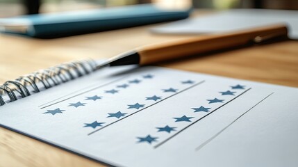Close up printed feedback form with five-star rating scale, showing customer response collection, workplace surveys, and internal review tools 