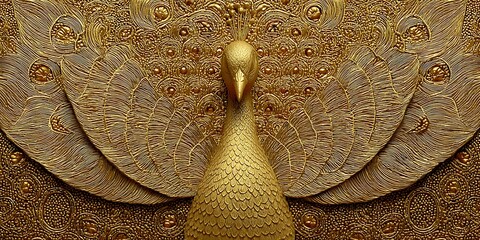 Gold Peacock Sculpture Detail.