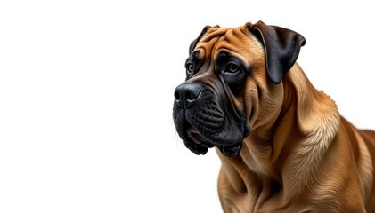 Obraz premium Imposing mastiff, alert expression, pure white backdrop, coat, impressive