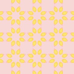 Seamless geometric pattern with yellow leaves on pink background