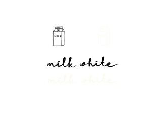 Milk beverage white color shade monoline text. Hand written one line continuous letter lettering word milk white banner. Line art Milk white short phrases typography calligraphy.