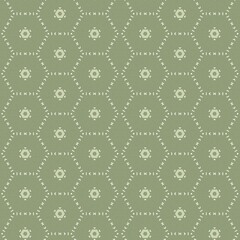 Seamless geometric pattern with hexagons and dots in green tones