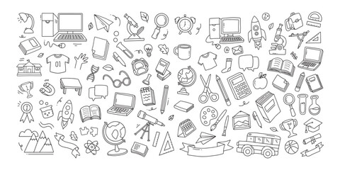 Back to school doodle elements. Vector illustration in line