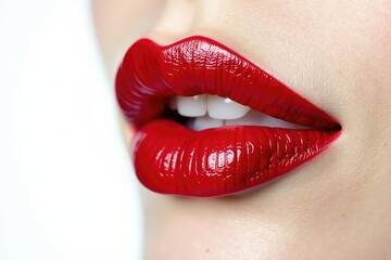 Close-up of vibrant red lipstick on stark white , advertising, smooth