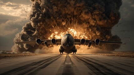 Military Aircraft Takes Off Amid Massive Explosion in Dramatic Action Scene