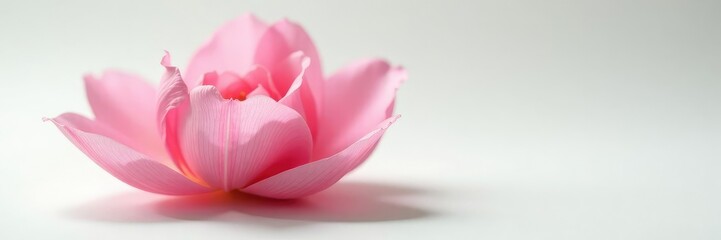 Delicate petal unfolding on a pristine white surface, isolation, elegance