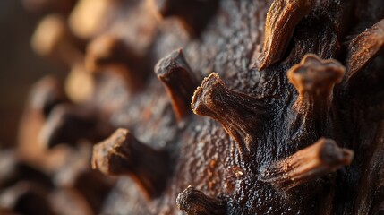 Obraz premium Close Up of Whole Cloves Studded in Dark Aromatic Texture