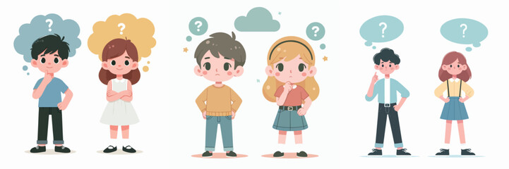 vector set little boy couple is thinking