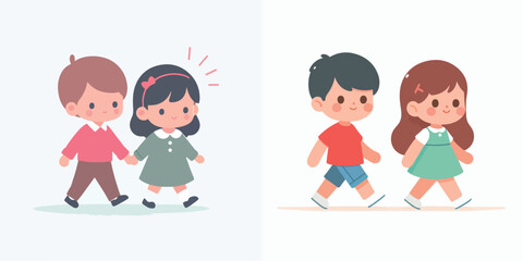 vector set couple of small children walking hand in hand