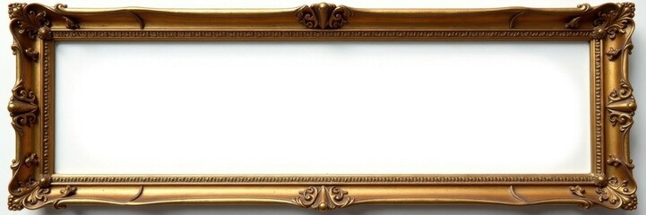 Aged ornate gold picture frame, isolated on white , element, metal