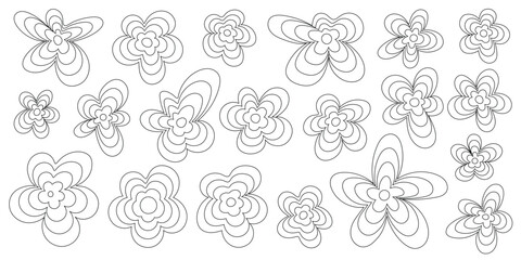 Stylized flowers outline isolated on white background, vector design