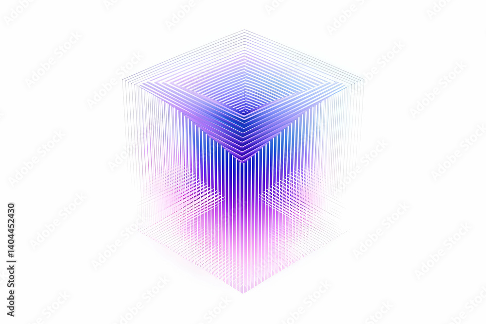 Poster abstract cubic structure with gradient lines and purple hues