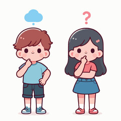 vector kids thinking about something