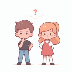 vector kids thinking about something