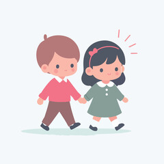 vector cute kids couple walking together flat design