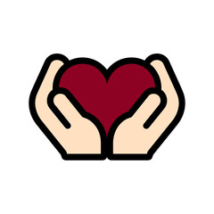 Hands Holding Heart: Sympathy, Care, and Kindness Icon.