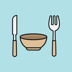 Knife, fork, and bowl icon shows essential tableware for hearty meals, soups, or modern dining setup.