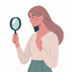 vector woman looking something with magnifying glass