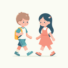 vector cute child couple  walking  flat design