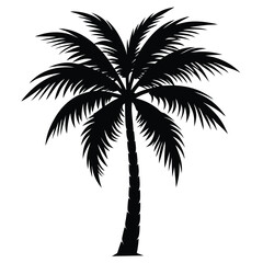 Black Silhouette Palm Tree Vector Art Illustration, Tropical Island Vacation Symbol, Simple Flat Design