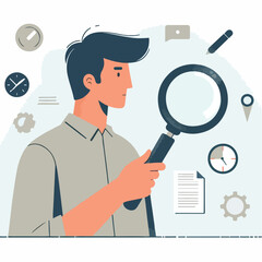 vector man looking something with magnifying glass