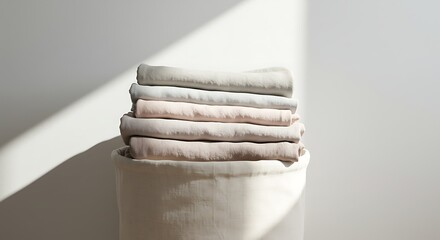 Stack of Folded Fabrics in Neutral Colors with Shadows for Cozy Home Decor