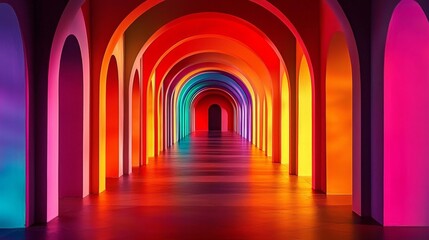 Obraz premium Unique interior design: vibrant gradient doorways in hallways.